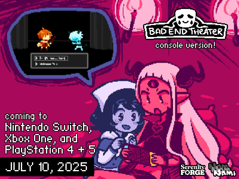 BAD END THEATER console version is coming july 10th, published by Serenity Forge